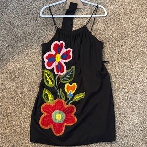 Desigual Black Dress with Vibrant Floral Embroidery